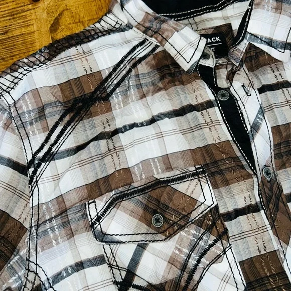 Buckle Brown and White Plaid Dress Shirt - Picture 2 of 4